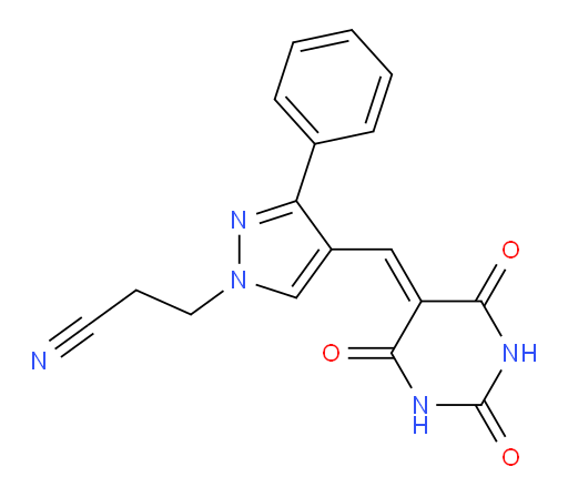 3-Phenyl-4-[(tetrahydro-2,4,6-trioxo-5(2H)-pyrimidinylidene)methyl]-1H-pyrazole-1-propanenitrile (ACI)