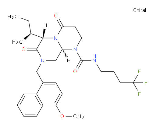 2H-Pyrazino[1,2-a]pyrimidine-1(6H)-carboxamide, hexahydro-8-[(4-methoxy-1-naphthalenyl)methyl]-6-[(1S)-1-methylpropyl]-4,7-dioxo-N-(4,4,4-trifluorobutyl)-, (6S,9aS)- (ACI)