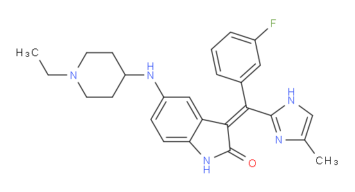 (3Z)-5-[(1-Ethyl-4-piperidinyl)amino]-3-[(3-fluorophenyl)(5-methyl-1H-imidazol-2-yl)methylene]-1,3-dihydro-2H-indol-2-one (ACI)