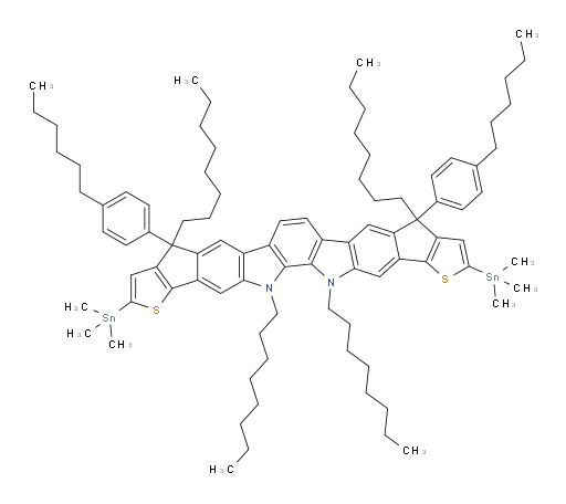 4,9-bis(4-hexylphenyl)-4,9,14,15-tetraoctyl-2,11-bis(trimethylstannyl)-4,9,14,15-tetrahydrothieno[2'',3'':3',4']cyclopenta[1',2':5,6]indolo[2,3-a]thieno[2',3':3,4]cyclopenta[1,2-h]carbazole