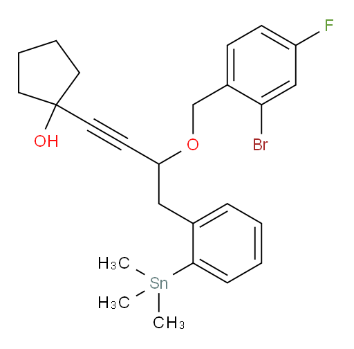 1-(3-((2-bromo-4-fluorobenzyl)oxy)-4-(2-(trimethylstannyl)phenyl)but-1-yn-1-yl)cyclopentanol