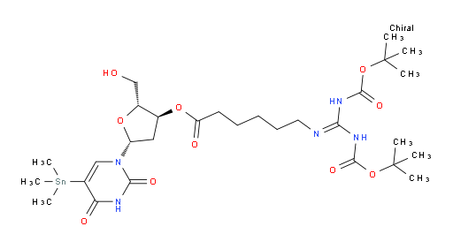 (2R,3S,5R)-5-(2,4-dioxo-5-(trimethylstannyl)-3,4-dihydropyrimidin-1(2H)-yl)-2-(hydroxymethyl)tetrahydrofuran-3-yl 6-((2,2,10,10-tetramethyl-4,8-dioxo-3,9-dioxa-5,7-diazaundecan-6-ylidene)amino)hexanoate
