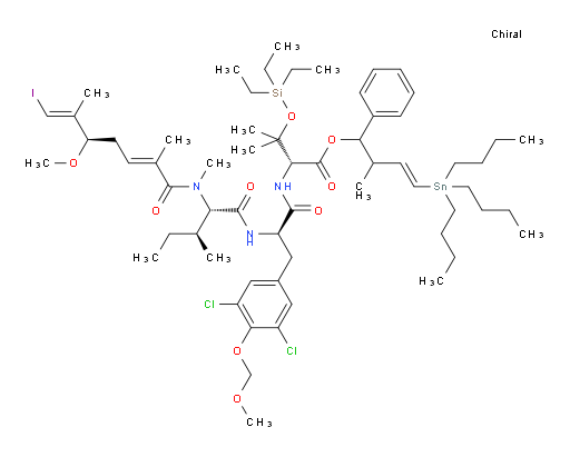 (3R,9S,12R,15R,E)-(E)-2-methyl-1-phenyl-4-(tributylstannyl)but-3-en-1-yl 9-((S)-sec-butyl)-12-(3,5-dichloro-4-(methoxymethoxy)benzyl)-3-((E)-1-iodoprop-1-en-2-yl)-6,8-dimethyl-7,10,13-trioxo-15-(2-((triethylsilyl)oxy)propan-2-yl)-2-oxa-8,11,14-triazahexadec-5-en-16-oate