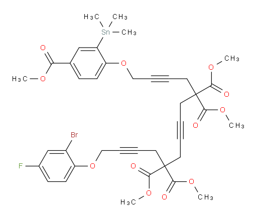 tetramethyl 1-(2-bromo-4-fluorophenoxy)-14-(4-(methoxycarbonyl)-2-(trimethylstannyl)phenoxy)tetradeca-2,7,12-triyne-5,5,10,10-tetracarboxylate