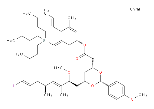 (R,1E,5Z,8E)-6-methyl-1-(tributylstannyl)deca-1,5,8-trien-4-yl 2-((2R,4R,6S)-6-((2S,3E,5S,7E)-8-iodo-2-methoxy-3,5-dimethylocta-3,7-dien-1-yl)-2-(4-methoxyphenyl)-1,3-dioxan-4-yl)acetate