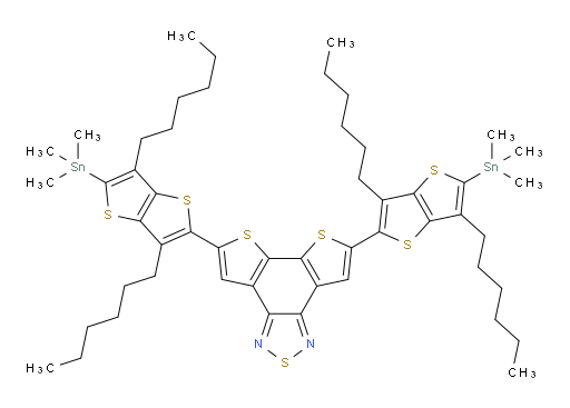 5,8-bis(3,6-dihexyl-5-(trimethylstannyl)thieno[3,2-b]thiophen-2-yl)dithieno[3',2':3,4;2'',3'':5,6]benzo[1,2-c][1,2,5]thiadiazole