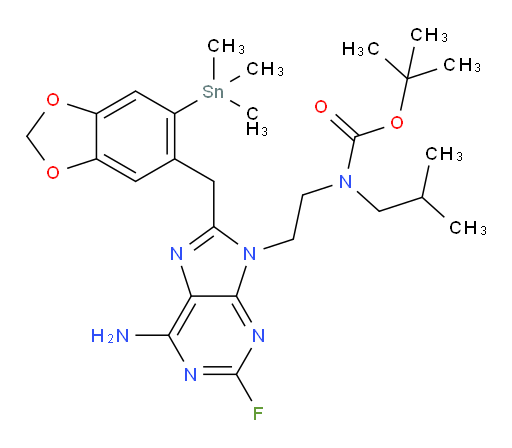 tert-butyl (2-(6-amino-2-fluoro-8-((6-(trimethylstannyl)benzo[d][1,3]dioxol-5-yl)methyl)-9H-purin-9-yl)ethyl)(isobutyl)carbamate