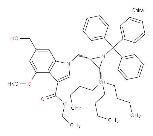 ethyl 6-(hydroxymethyl)-4-methoxy-1-(((2S,3R)-3-(tributylstannyl)-1-tritylaziridin-2-yl)methyl)-1H-indole-3-carboxylate