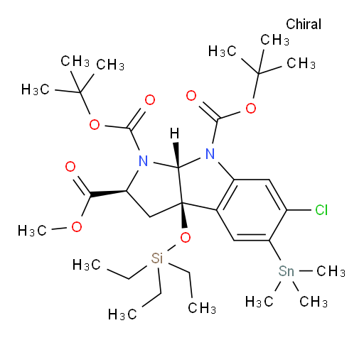 (2S,3aR,8aR)-1,8-双-叔丁基 2-甲基 6-氯-3a-((三乙基硅基)氧基)-5-(三甲基锡基)-3,3a-二氢吡咯并[2,3-b]吲哚-1,2,8(2H,8aH)-三甲酸酯