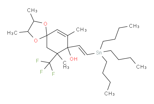 (E)-2,3,7,9-tetramethyl-8-(2-(tributylstannyl)vinyl)-9-(trifluoromethyl)-1,4-dioxaspiro[4.5]dec-6-en-8-ol