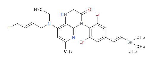 4-(2,6-dibromo-4-((E)-2-(trimethylstannyl)vinyl)phenyl)-8-(ethyl((E)-4-fluorobut-2-en-1-yl)amino)-6-methyl-1,2-dihydropyrido[2,3-b]pyrazin-3(4H)-one