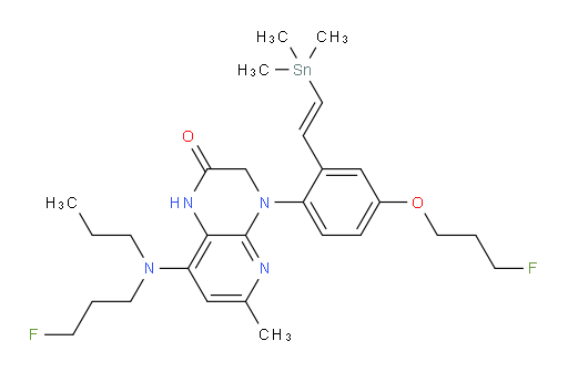 (E)-4-(4-(3-fluoropropoxy)-2-(2-(trimethylstannyl)vinyl)phenyl)-8-((3-fluoropropyl)(propyl)amino)-6-methyl-3,4-dihydropyrido[2,3-b]pyrazin-2(1H)-one