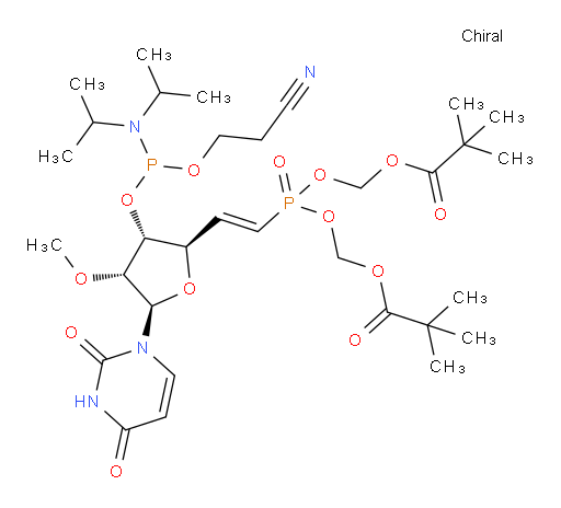 ((((E)-2-((2R,3R,4R,5R)-3-(((2-cyanoethoxy)(diisopropylamino)phosphino)oxy)-5-(2,4-dioxo-3,4-dihydropyrimidin-1(2H)-yl)-4-methoxytetrahydrofuran-2-yl)vinyl)phosphoryl)bis(oxy))bis(methylene) bis(2,2-dimethylpropanoate)