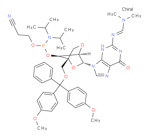 (1R,3R,4R,7S)-1-((bis(4-methoxyphenyl)(phenyl)methoxy)methyl)-3-(2-((E)-((dimethylamino)methylene)amino)-6-oxo-3H-purin-9(6H)-yl)-2,5-dioxabicyclo[2.2.1]heptan-7-yl (2-cyanoethyl) diisopropylphosphoramidite