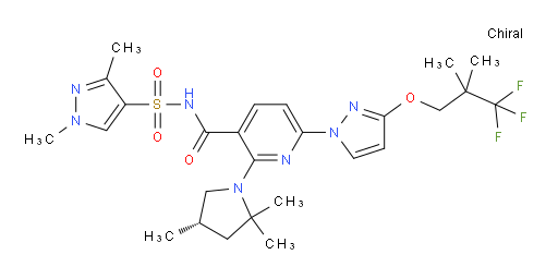 (S)-N-((1,3-dimethyl-1H-pyrazol-4-yl)sulfonyl)-6-(3-(3,3,3-trifluoro-2,2-dimethylpropoxy)-1H-pyrazol-1-yl)-2-(2,2,4-trimethylpyrrolidin-1-yl)nicotinamide