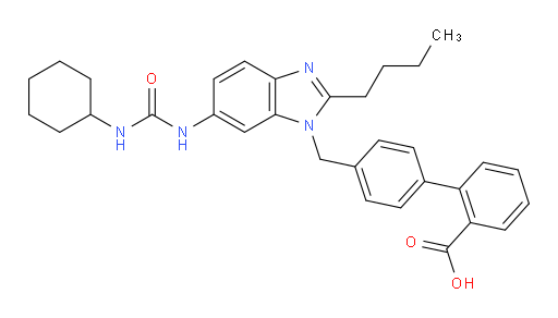 4′-[[2-Butyl-6-[[(cyclohexylamino)carbonyl]amino]-1H-benzimidazol-1-yl]methyl][1,1′-biphenyl]-2-carboxylic acid (ACI)