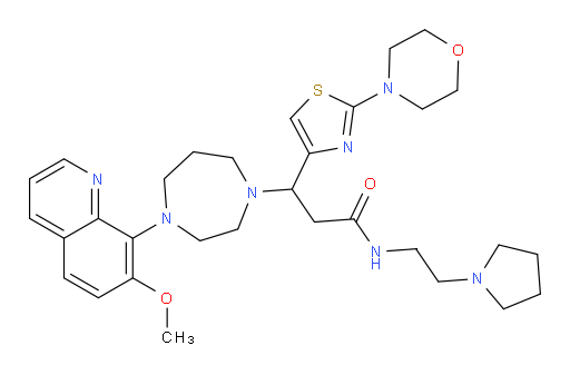 Hexahydro-4-(7-methoxy-8-quinolinyl)-β-[2-(4-morpholinyl)-4-thiazolyl]-N-[2-(1-pyrrolidinyl)ethyl]-1H-1,4-diazepine-1-propanamide (ACI)