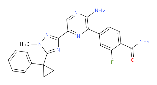 4-[3-Amino-6-[1-methyl-5-(1-phenylcyclopropyl)-1H-1,2,4-triazol-3-yl]-2-pyrazinyl]-2-fluorobenzamide (ACI)