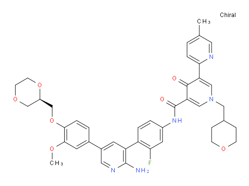 N-[4-[2-Amino-5-[4-[(2R)-1,4-dioxan-2-ylmethoxy]-3-methoxyphenyl]-3-pyridinyl]-3-fluorophenyl]-1′,4′-dihydro-5-methyl-4′-oxo-1′-[(tetrahydro-2H-pyran-4-yl)methyl][2,3′-bipyridine]-5′-carboxamide (ACI)