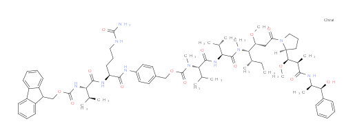 N-[[[4-[[N-[(9H-Fluoren-9-ylmethoxy)carbonyl]-L-valyl-N5-(aminocarbonyl)-L-ornithyl]amino]phenyl]methoxy]carbonyl]-N-methyl-L-valyl-N-[(1S,2R)-4-[(2S)-2-[(1R,2R)-3-[[(1R,2S)-2-hydroxy-1-methyl-2-phenylethyl]amino]-1-methoxy-2-methyl-3-oxopropyl]-1-pyrrolidinyl]-2-methoxy-1-[(1S)-1-methylpropyl]-4-oxobutyl]-N-methyl-L-valinamide (ACI)