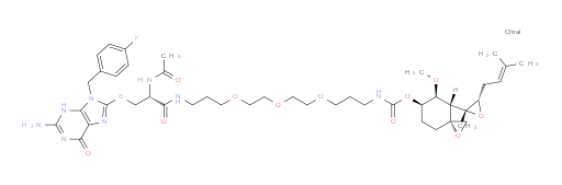 (3R,4S,5S,6R)-5-Methoxy-4-[(2R,3S)-2-methyl-3-(3-methyl-2-buten-1-yl)-2-oxiranyl]-1-oxaspiro[2.5]oct-6-yl (18R)-18-[[[2-amino-9-[(4-fluorophenyl)methyl]-6,9-dihydro-6-oxo-1H-purin-8-yl]thio]methyl]-17,20-dioxo-6,9,12-trioxa-2,16,19-triazaheneicosanoate (ACI)