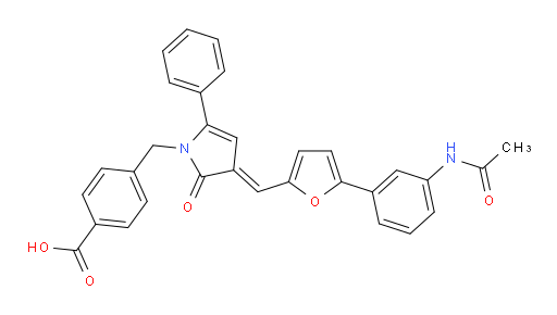 4-[[(4E)-3-[[5-[3-(Acetylamino)phenyl]-2-furanyl]methylene]-2,3-dihydro-2-oxo-5-phenyl-1H-pyrrol-1-yl]methyl]benzoic acid (ACI)