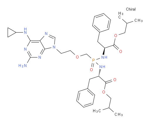N,N′-[[[2-[2-Amino-6-(cyclopropylamino)-9H-purin-9-yl]ethoxy]methyl]phosphinylidene]bis[L-phenylalanine] 1,1′-bis(2-methylpropyl) ester (ACI)