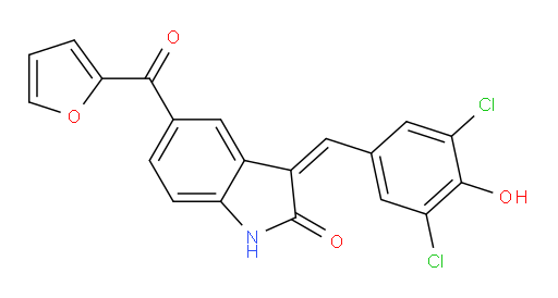 (3Z)-3-[(3,5-Dichloro-4-hydroxyphenyl)methylene]-5-(2-furanylcarbonyl)-1,3-dihydro-2H-indol-2-one (ACI)