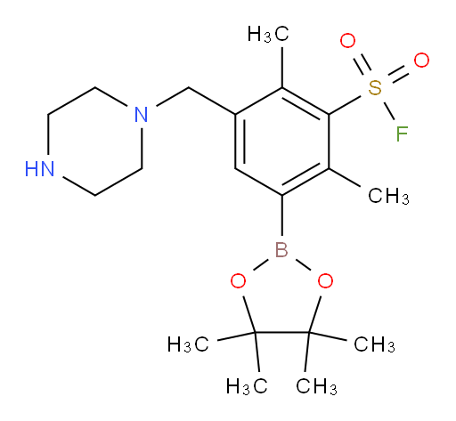 2,6-dimethyl-3-[(piperazin-1-yl)methyl]-5-(4,4,5,5-tetramethyl-1,3,2-dioxaborolan-2-yl)benzene-1-sulfonyl fluoride