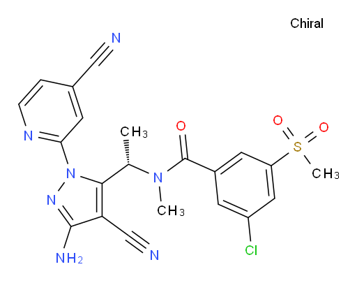 (S)-N-(1-(3-amino-4-cyano-1-(4-cyanopyridin-2-yl)-1H-pyrazol-5-yl)ethyl)-3-chloro-N-methyl-5-(methylsulfonyl)benzamide