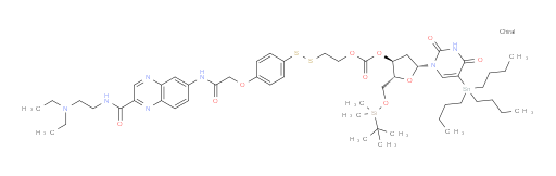 (2R,3S,5R)-2-(((tert-butyldimethylsilyl)oxy)methyl)-5-(2,4-dioxo-5-(tributylstannyl)-3,4-dihydropyrimidin-1(2H)-yl)tetrahydrofuran-3-yl (2-((4-(2-((2-((2-(diethylamino)ethyl)carbamoyl)quinoxalin-6-yl)amino)-2-oxoethoxy)phenyl)disulfanyl)ethyl) carbonate