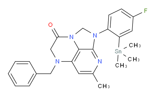 5-benzyl-1-(4-fluoro-2-(trimethylstannyl)phenyl)-7-methyl-4,5-dihydro-1H-1,2a,5,8-tetraazaacenaphthylen-3(2H)-one