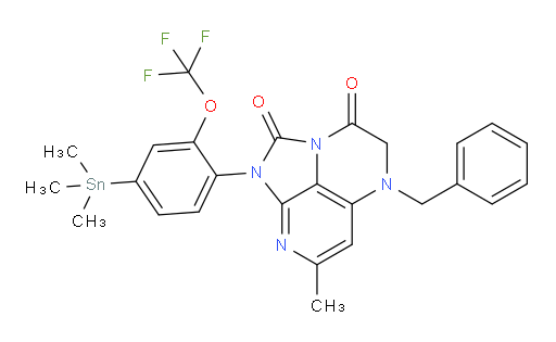 5-benzyl-7-methyl-1-(2-(trifluoromethoxy)-4-(trimethylstannyl)phenyl)-4,5-dihydro-1H-1,2a,5,8-tetraazaacenaphthylene-2,3-dione