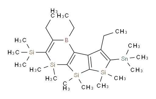1,2,8-triethyl-4,4,5,5,6,6-hexamethyl-3-(trimethylsilyl)-7-(trimethylstannyl)-1,4,5,6-tetrahydrosilolo[3',2':4,5]silolo[2,3-b][1,4]silaborinine