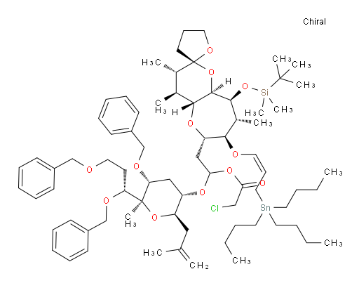 1-(((2R,3S,5R,6S)-5-(benzyloxy)-6-((R)-1,3-bis(benzyloxy)propyl)-6-methyl-2-(2-methylallyl)tetrahydro-2H-pyran-3-yl)oxy)-2-((2R,3'S,4'S,4a'R,6'S,7'R,8'R,9'S,9a'R)-9'-((tert-butyldimethylsilyl)oxy)-3',4',8'-trimethyl-7'-(((Z)-3-(tributylstannyl)prop-1-en-1-yl)oxy)decahydro-3H-spiro[furan-2,2'-pyrano[3,2-b]oxepin]-6'-yl)ethyl 2-chloroacetate