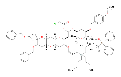 2-((2S,3R,4aS,5aR,7S,8R,9aS,10aR)-7-(苄氧基)-8-(2-(苄氧基)乙基)-8-甲基-3-(((Z)-3-(三丁基锡基)丙烯-1-基)氧基)十氢-2H-二吡喃并[3,2-b:2',3'-e]吡喃-2-基)-1-(((2R,3S,5R,6S)-6-(2-((叔丁基二苯基sil氧基))乙基)-5-((4-甲氧基苄氧基))-2,6-二甲基-2-乙烯基四氢-2H-吡喃-3-氧基))乙基 2-氯乙酸酯