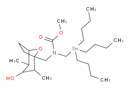 methyl ((3-hydroxy-2,4-dimethyl-8-oxabicyclo[3.2.1]oct-6-en-1-yl)methyl)((tributylstannyl)methyl)carbamate