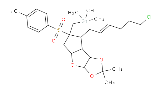 (E)-((7-(6-chlorohex-2-en-1-yl)-2,2-dimethyl-6-tosylhexahydro-3aH-cyclopenta[4,5]furo[2,3-d][1,3]dioxol-6-yl)methyl)trimethylstannane