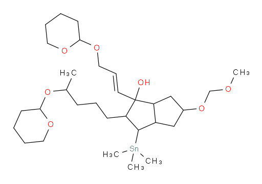 (E)-5-(methoxymethoxy)-2-(4-((tetrahydro-2H-pyran-2-yl)oxy)pentyl)-1-(3-((tetrahydro-2H-pyran-2-yl)oxy)prop-1-en-1-yl)-3-(trimethylstannyl)octahydropentalen-1-ol