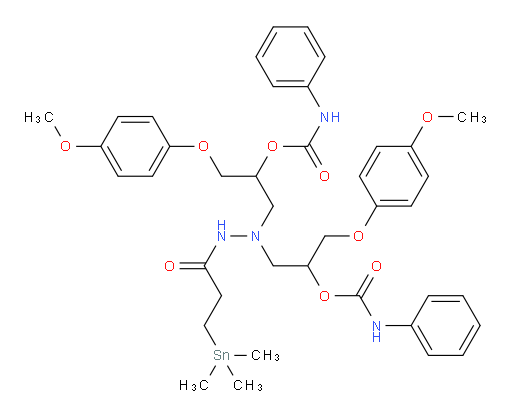 (2-(3-(trimethylstannyl)propanoyl)hydrazine-1,1-diyl)bis(1-(4-methoxyphenoxy)propane-3,2-diyl) bis(phenylcarbamate)