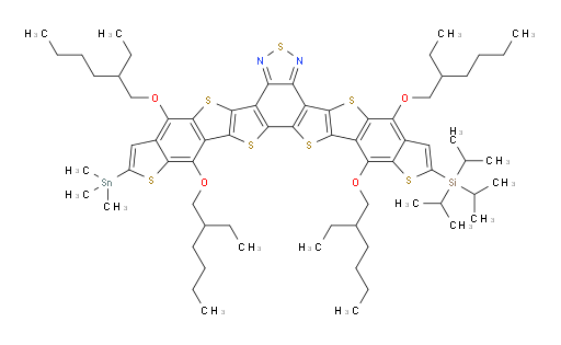 4,10,14,17-tetrakis((2-ethylhexyl)oxy)-2-(triisopropylsilyl)-12-(trimethylstannyl)thieno[3'''',2'''':4''',5''']benzo[1''',2''':4'',5'']thieno[2'',3'':4',5']thieno[3',2':3,4]thieno[3'''',2'''':4''',5''']benzo[1''',2''':4'',5'']thieno[2'',3'':4',5']thieno[2',3':5,6]benzo[1,2-c][1,2,5]thiadiazole