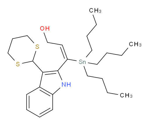 (E)-3-(3-(1,3-dithian-2-yl)-1H-indol-2-yl)-3-(tributylstannyl)prop-2-en-1-ol