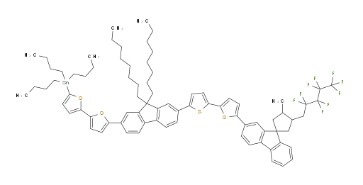 tributyl(5'-(7-(5'-(3-methyl-4-(2,2,3,3,4,4,5,5,5-nonafluoropentyl)spiro[cyclopentane-1,9'-fluoren]-2'-yl)-[2,2'-bithiophen]-5-yl)-9,9-dioctyl-9H-fluoren-2-yl)-[2,2'-bithiophen]-5-yl)stannane