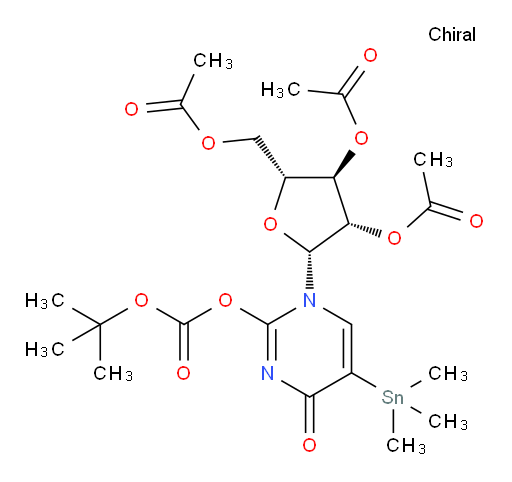 (2R,3R,4S,5R)-2-(acetoxymethyl)-5-(2-((tert-butoxycarbonyl)oxy)-4-oxo-5-(trimethylstannyl)pyrimidin-1(4H)-yl)tetrahydrofuran-3,4-diyl diacetate