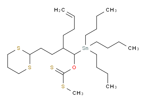 O-(2-(2-(1,3-dithian-2-yl)ethyl)-1-(tributylstannyl)hex-5-en-1-yl) S-methyl carbonodithioate