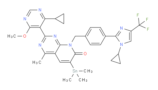 8-(4-(1-cyclopropyl-4-(trifluoromethyl)-1H-imidazol-2-yl)benzyl)-2-(4-cyclopropyl-6-methoxypyrimidin-5-yl)-4-methyl-6-(trimethylstannyl)pyrido[2,3-d]pyrimidin-7(8H)-one