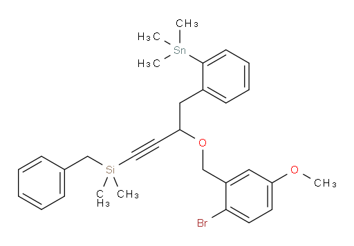 benzyl(3-((2-bromo-5-methoxybenzyl)oxy)-4-(2-(trimethylstannyl)phenyl)but-1-yn-1-yl)dimethylsilane