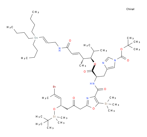 tert-butyl 4-((R)-2-(2-((S,E)-6-bromo-4-((tert-butyldimethylsilyl)oxy)-2-oxohept-5-en-1-yl)-5-(trimethylsilyl)oxazole-4-carboxamido)-3-(((3R,4R,E)-2,4-dimethyl-7-oxo-7-(((E)-3-(tributylstannyl)allyl)amino)hept-5-en-3-yl)oxy)-3-oxopropyl)-1H-imidazole-1-carboxylate