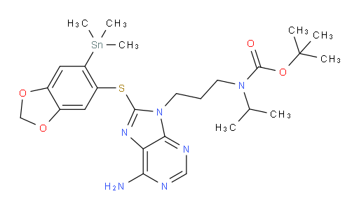 tert-butyl (3-(6-amino-8-((6-(trimethylstannyl)benzo[d][1,3]dioxol-5-yl)thio)-9H-purin-9-yl)propyl)(isopropyl)carbamate