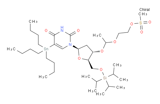 2-(1-(((2R,3S,5R)-5-(2,4-dioxo-5-(tributylstannyl)-3,4-dihydropyrimidin-1(2H)-yl)-2-(((triisopropylsilyl)oxy)methyl)tetrahydrofuran-3-yl)oxy)ethoxy)ethyl methanesulfonate